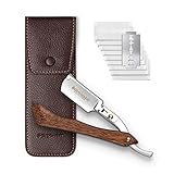 Störtebekker® Premium Rasiermesser mit Holzgriff im handgefertigten Lederetui (Café) inkl....