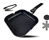 DIVORY Grillpfanne 28x28cm mit Ausguss und abnehmbaren Griff - Steakpfanne induktion - beschichtete...