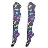 KICPOAY Bunte Blitz-Dunkelblaue Oberschenkelhohe Socken, lange Stiefelstrümpfe, elastische...