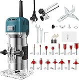 Uadme Einhandfräse 800W, 30000 U/min Holzfräse Oberfräse, 6,35mm Durchmesser, Hand Fräsmaschine...