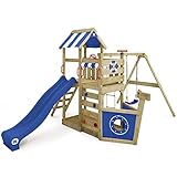 WICKEY Spielturm Klettergerüst SeaFlyer mit Schaukel & Blauer Rutsche, Outdoor Kinder Kletterturm...