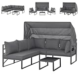 SVITA Maui Gartenmöbel-Lounge-Set mit Dach Outdoor-Sofa Strandkorb-Sonneninsel Stahl Grau
