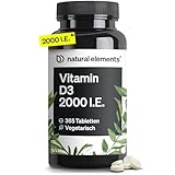 natural elements Vitamin D3 2000 I.E. – 365 Tabletten – für Knochen und Immunsystem –...