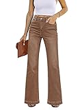 Roskiky Schlaghose Damen High Waist Wide Leg Baggy Jeans Stretch Hosen Pekannussbraun M