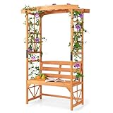 GOPLUS Rosenbogen mit Bank, 2-Sitzer Gartenbank Holz, Torbogen Rankgitter für Rosen &...