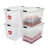 Iris Ohyama Aufbewahrungsboxen mit Deckel, 60L, 4er-Set, Transparent, Sicherer Verschluss,...