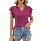 Damen T-Shirts UK Sommer Tops Elegante Bluse V-Ausschnitt Falten Kurzarm T-Shirts Casual Lose Shirt...