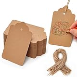HAKACC 100 Stück Geschenkanhänger Braun, 4x7 cm Kraftpapier Etiketten mit Juteschnur für...