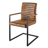 Invicta Interior Freischwinger Stuhl LOFT Vintage braun mit Armlehne Schwingerstuhl Esszimmer Stuhl