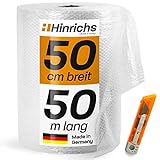 Hinrichs Luftpolsterfolie Rolle 50m x 50cm - Inkl. Cutter - Für Versand Verpackung Umzug - 100%...