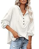 PLOKNRD Kapuzenpullover Damen Button Down Leichter Pullover für den Herbst 40-42 （Cremeweiß,M