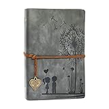 A5 Notizbuch Nachfüllbar Grau Vintage PU Leder Notebooks Reise journal Gelbe Leere Papier Tagebuch...