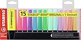 Textmarker - STABILO BOSS ORIGINAL - 15er Tischset - mit 9 Leuchtfarben & 6 Pastellfarben
