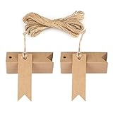 jijAcraft Geschenkanhänger Kraftpapier Kleine Etiketten 7 x 2 cm, 100 Stück und Juteschnur, für...