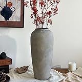 JIDOFUE Weißes Grau Rustikale Keramikvase für Wohnzimmer,38cm Große Vase im Vintage-Stil für...