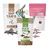 NatureHolic Fisch 'Alles-drin-Paket' | Aquarium Fischfutter Mix | Flakes, Flocken und Hafttabletten...