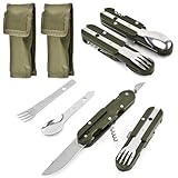 PLLYPE Outdoor Bundeswehr Besteck, 2PCS Edelstahl Campingbesteck Essbesteck Set, Camping Besteckset,...