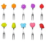 Keboyoe 10 Stück Obstgabeln aus Edelstahl mit Silikon Deko Mini Wiederverwendbare Zahnstocher...