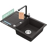 SCHOCK Set schwarz aus Spüle Lima D-100S Nero 78x50 cm und Küchenarmatur Epos Festauslauf Puro –...