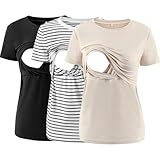 Love2Mi 3er Pack Damen Stillshirts kurzen Umstandstop T-Shirt Überlagertes Design zum Stillen...
