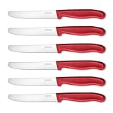 NEUSTANLO | Tafelmesser aus rostfreiem Stahl | 6 Stück | Rot | extra scharfer Wellenschliff |...
