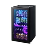 HCK Getränkekühlschrank, Kühlschrank mit Cyberpunk Modern Beleuchtung, Mini Kühlschrank 0-10°C,...