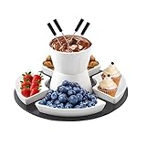 Jinfanshurich Keramik Schokofondue Set, Keramik Schokoladen Fondue mit Holzpalette 4 Gabeln 4...