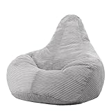 Icon Dalton Sitzsack Cord, Grau, Gaming Sitzsack Erwachsene mit Füllung, Bean Bag, Cord Sessel,...