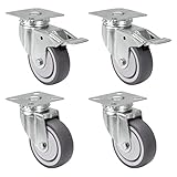 PRIOstahl Transportrollen mit Bremse groß 100mm für Möbel 4 Rollen Set - bis zu 80Kg pro Rad...