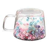 Doppelwandige Glastasse mit getrockneten Blumen – 9,4 x 7,3 x 7,9 cm Cappuccino-Tasse |...