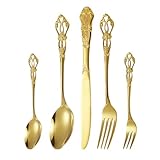 HSTWODE Retro Besteckset,Edelstahl-Besteckset,Wunderschönes 24-teiliges Edelstahlgeschirr, Vintage...