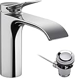 hansgrohe Vivenis - Waschtischarmatur mit Zugstangen-Ablauf, Wasserhahn Bad mit Auslauf Höhe 110...