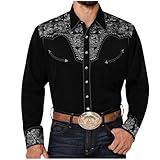 Mymyguoe Cowboyhemd Herren Western Shirts Cowboy Kostüm Reverskragen Einreiher Freizeithemd...