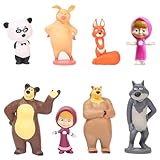 Masha Bear Mini Figuren Set, 8PCS Masha Bear Cake Topper Kuchen Dekoration Geburtstag Deko Party...