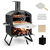 COSTWAY Outdoor Pizzaofen, 2-lagigem Pizza Ofen mit Grillrost, Pizzastein, Pizzaschaufel,...