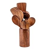 8 Stück Kochlöffel aus Holz, Geschirr für Kochutensilien, Gestell aus natürlichem Teakholz,...