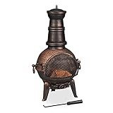 Relaxdays Terrassenofen, Aztekenofen mit Schürhaken, Gusseisen, Funkenschutz, für Garten, HxBxT:...