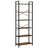 VASAGLE Bücherregal 6 Ebenen, Standregal mit Stahlrahmen, freistehendes Regal, Wohnzimmer,...