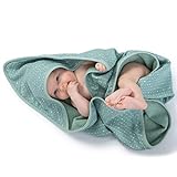 Urban Kanga Baby-Badetuch mit Kapuze Doppelseitiges Kapuzentuch 100% Baumwolle Musselin (Grüne...