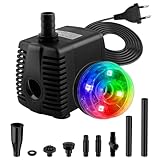 NATPOW Springbrunnenpumpe Aussen mit LED, RGB Teichpumpe für Miniteich, Aquariumpumpe mit 3...