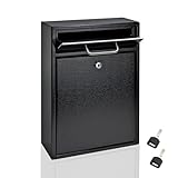 Briefkasten Schwarz, Wandbriefkasten mit Schlüssel, Metallbriefkasten aus Verzinktem Stahl,...