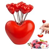 Obstspieße aus Edelstahl mit Halter, tragbare Metallstäbchen mit Herz-Design, Küchenutensilien...