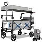 Sekey Bollerwagen Faltbar mit Dach 2 Kinder 100KG, Faltbarer Bollerwagen Handwagen Schiebegriff,...