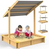 Spielwerk® Sandkasten Fritzi Sonnendach 140x140x120cm Naturholz Fichtenholz UV-Schutz Sandbox UV50+...