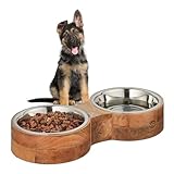 Relaxdays Hundenapfbar, für Hunde, 2 Edelstahlnäpfe, je 2,2l Volumen, HxBxT: 8 x 48 x 22 cm,...