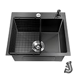 OUBUBY Spülbecken Schwarz Granit 40×45cm Spüle Schwarz Küchenspüle Rechteckig Einbauspüle...