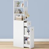 Hzuaneri Badezimmschrank hoch, Nischenschrank, Badschrank schmal, mit Schublade auf Rollen, 3...