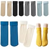 Otbushit 6 Paar Fleece-Kuschelsocken für Damen, gerippt, weich, warm, mit Fleece gefüttert, dünne...