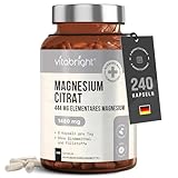 Magnesiumcitrat Kapseln 240, 1480mg Magnesium Komplex Pulver Hochdosiert (444mg Elementares Mg)...