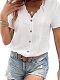 CUPSHE Damen Bluse Sommer Elegant V-Ausschnitt Kurzarm Knopfleiste Leichtes Strukturiertes Oberteil...